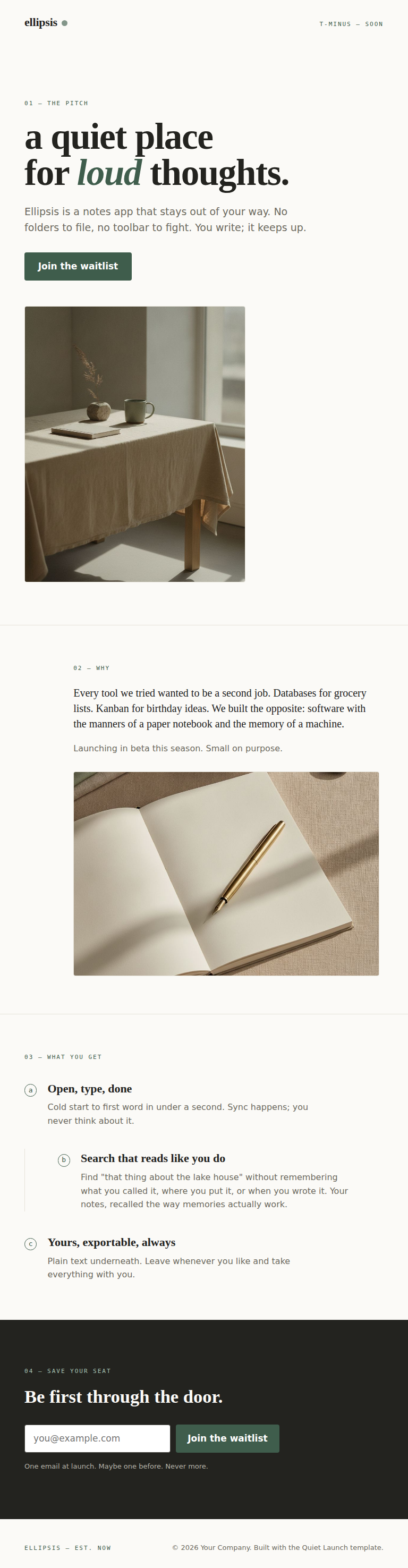 Quiet Launch — tablet view